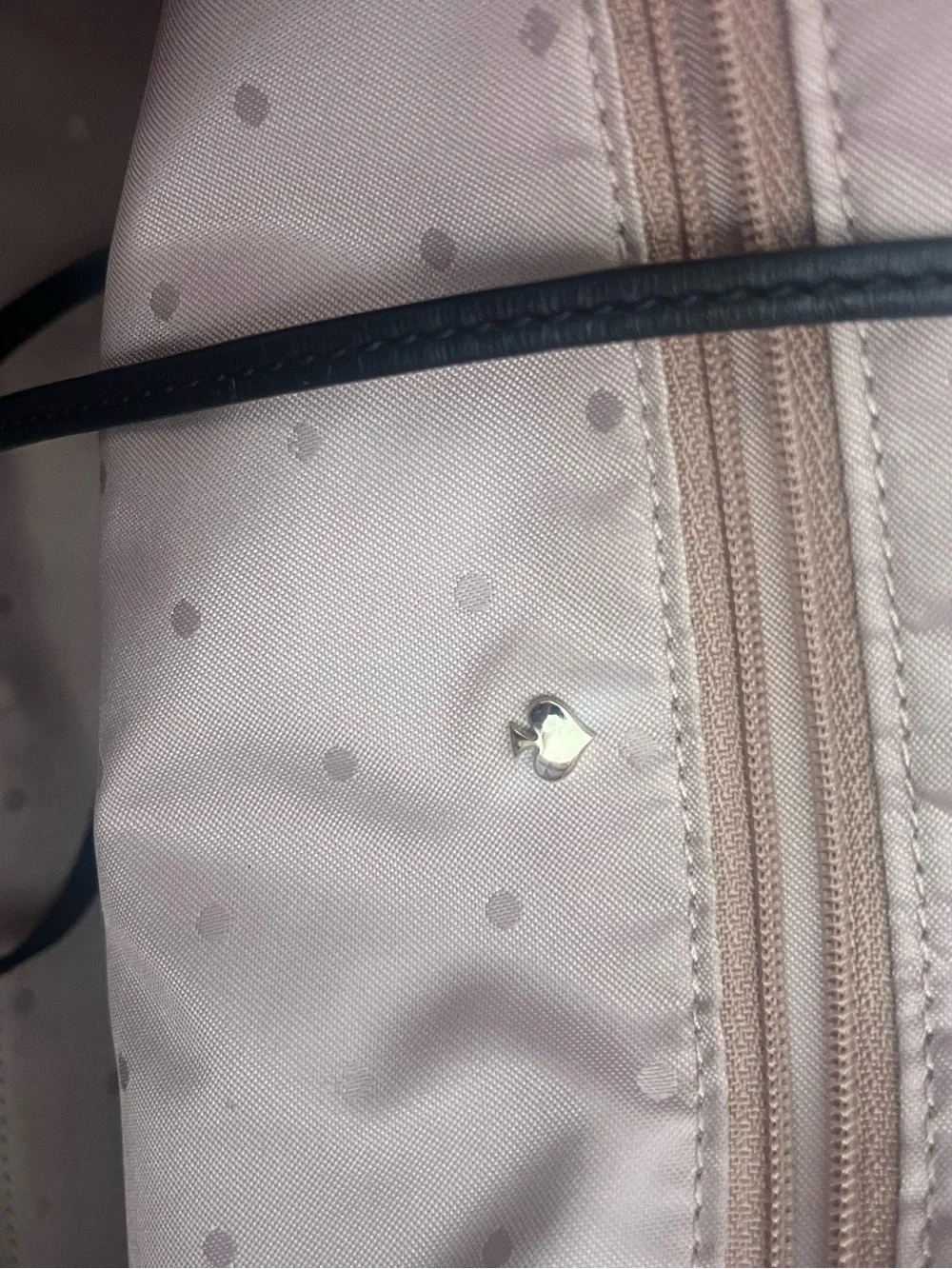 kate spade beige wool tote with black straps and gray center stripe